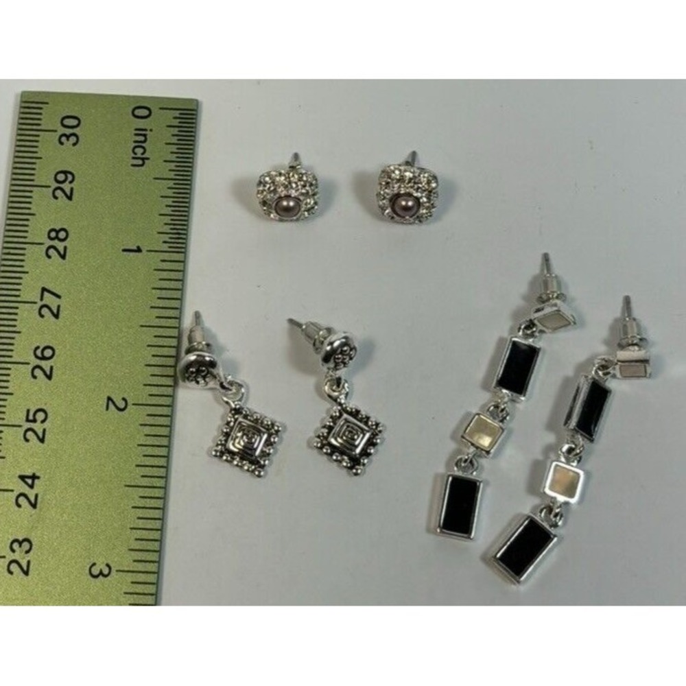 Vintage Napier Earring Lot in Silver Tone Pearl Glass Rhinestone Signed - Picture 5 of 7